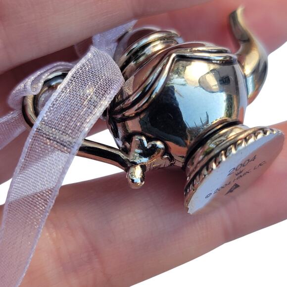 Vintage Silver Teapot Christmas Ornament with Ribbon Bow - Picture 7 of 10